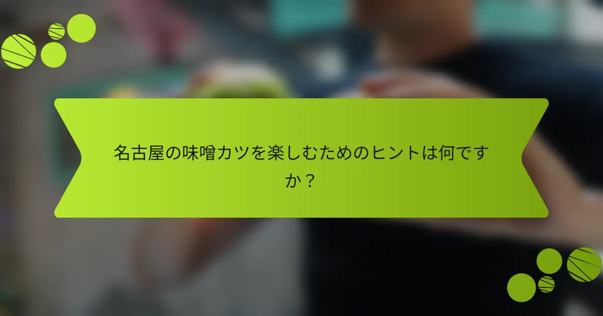 名古屋の味噌カツを楽しむためのヒントは何ですか？